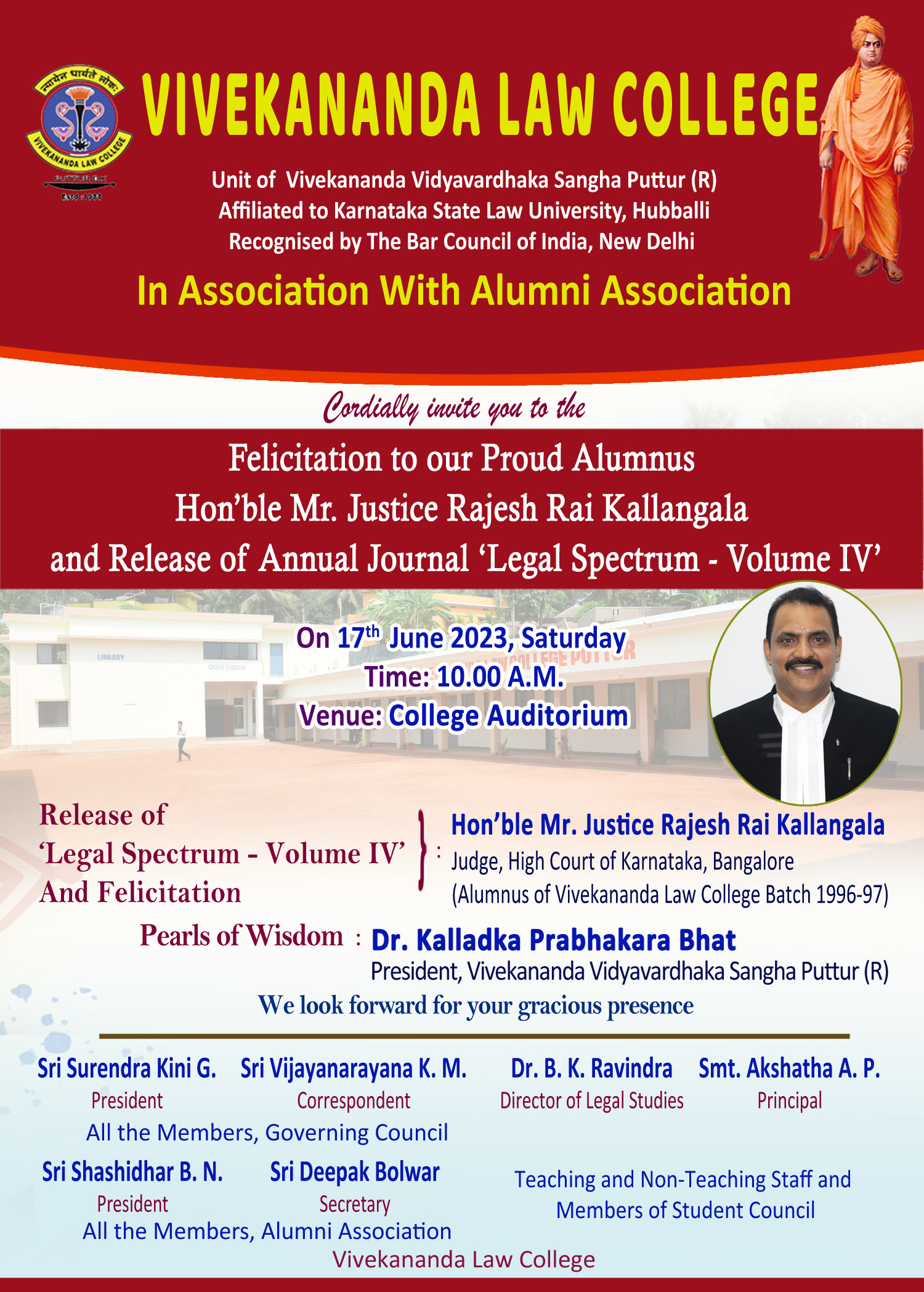 Felicitation to Hon'ble Justice Mr. Rajesh Rai Kallangala & Release of Legal Spectrum